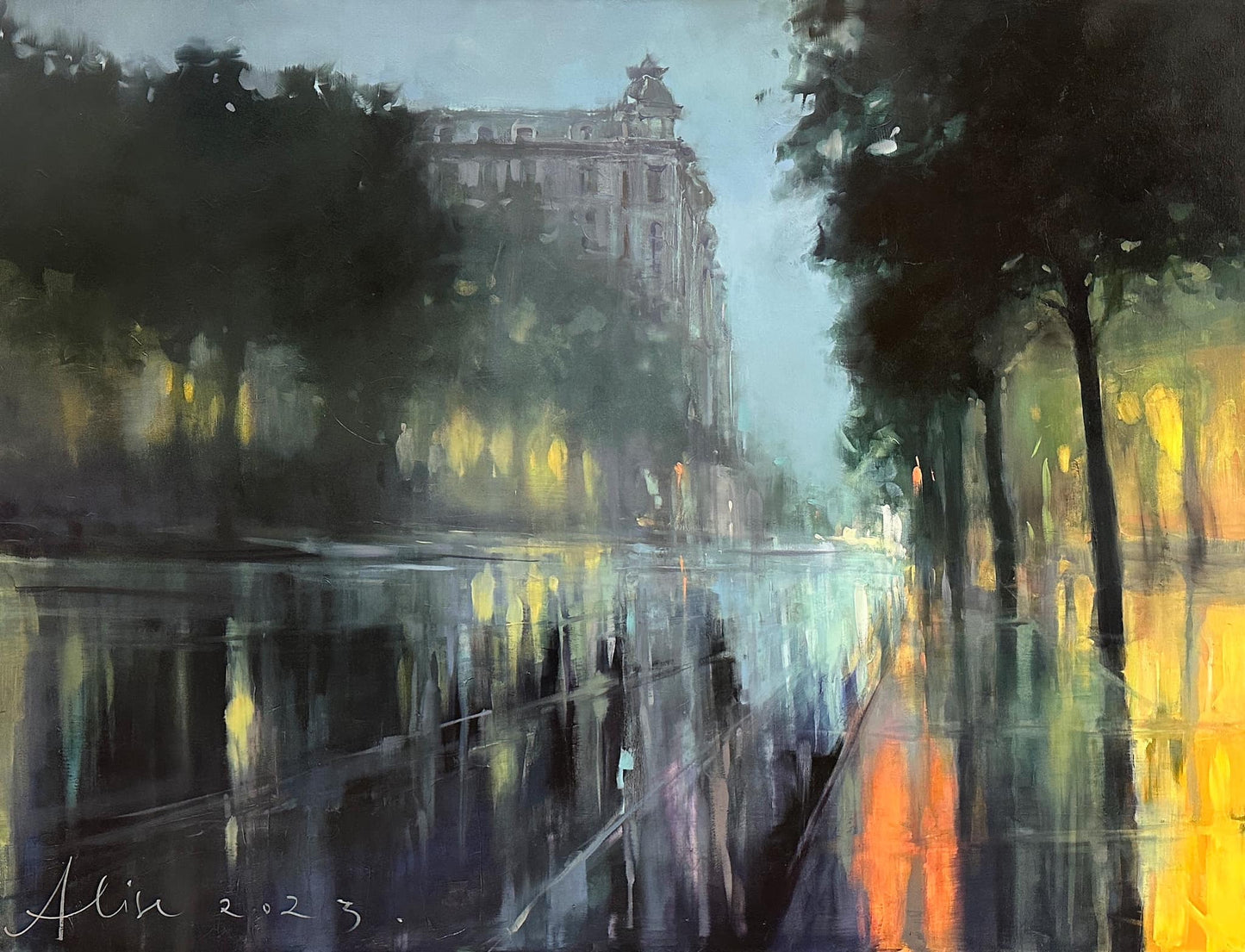 Rainy evening in Kronvald boulevard