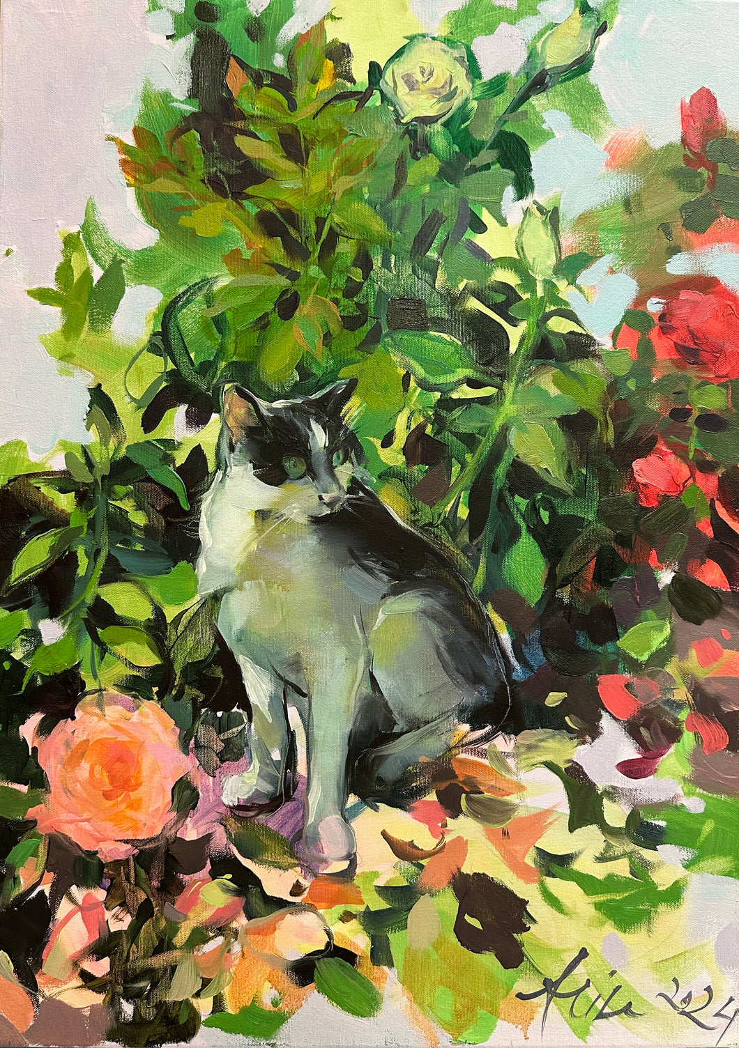 Cat in roses