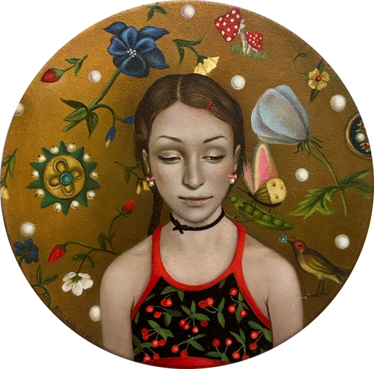 Self - portrait with a cherry dress