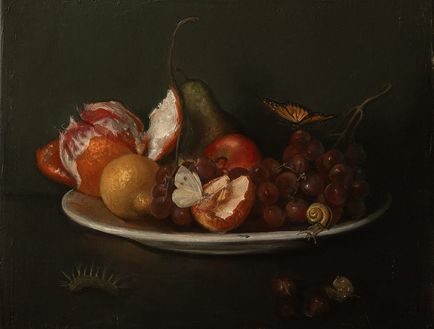 Still life with fruits and insects